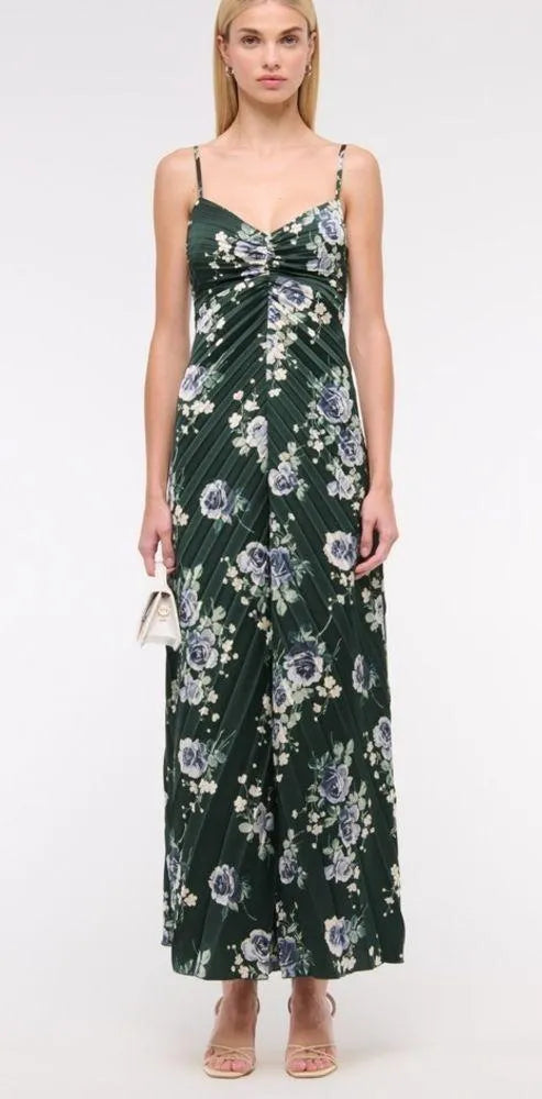Abercrombie & Fitch Green Floral Pleated Maxi Dress - Large