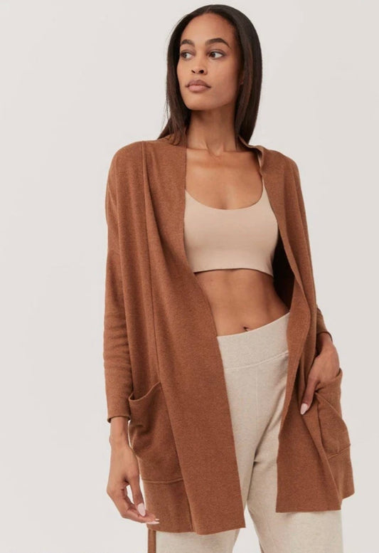 Pact 100% Tumeric Brown Organic Cotton Long Open Airplane Cardigan - S/M