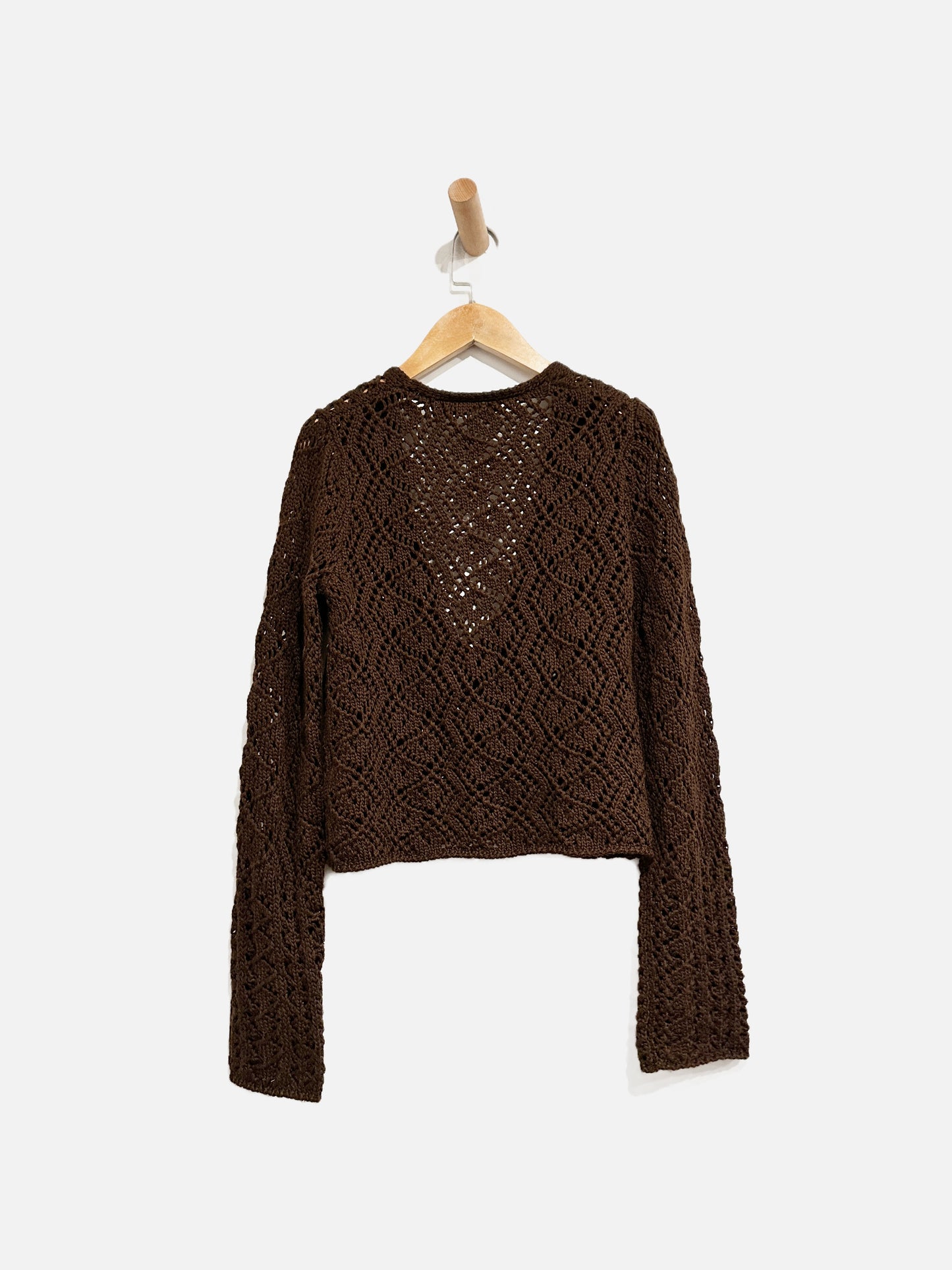 The Limited Chocolate Brown Cropped Knit Tie Front Cardigan