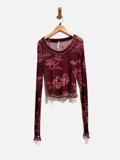 Free People Garner Purple and Pink Floral LS Top - Medium