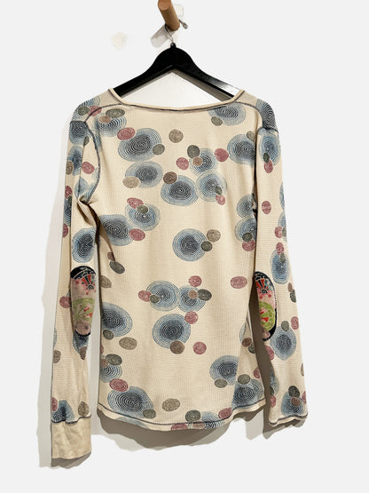 Lucky Brand V-Neck Circles w/Elbow Patch Thermal Top - Medium