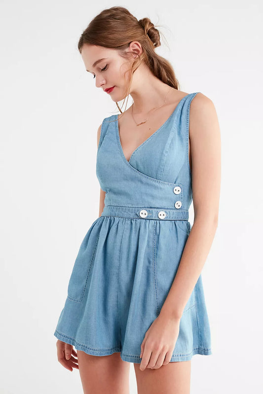 Urban Outfitters Button Wrap Romper - Small