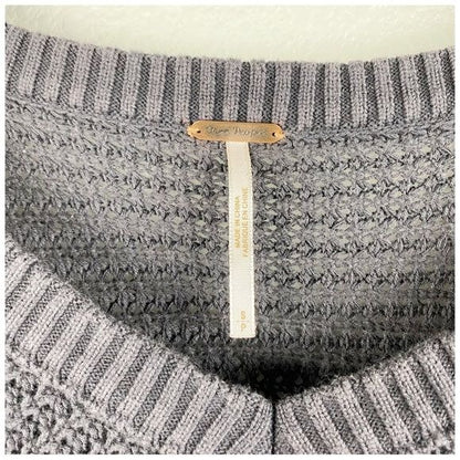 Free People Moonshine V-Neck Charcoal Distressed Waffle Knit Sweater Size Small