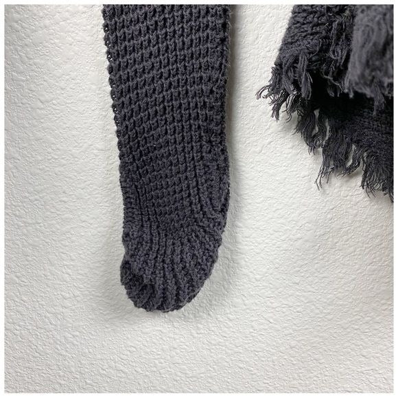 Free People Moonshine V-Neck Charcoal Distressed Waffle Knit Sweater Size Small