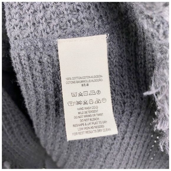 Free People Moonshine V-Neck Charcoal Distressed Waffle Knit Sweater Size Small