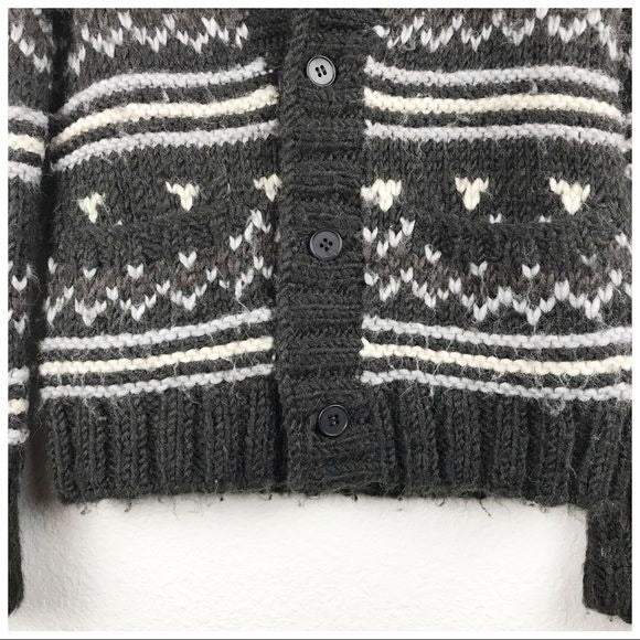 Bonpoint Gray Printed Chunky Knit Cardigan Size 6