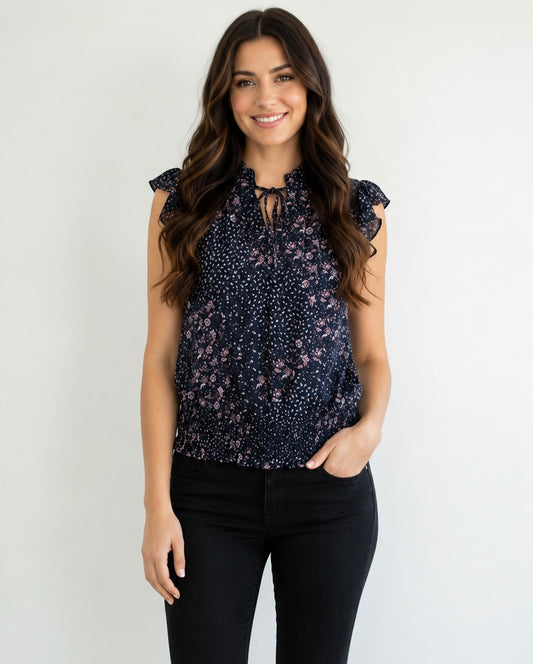 Joie Navy Floral Cap Sleeve Top - Small