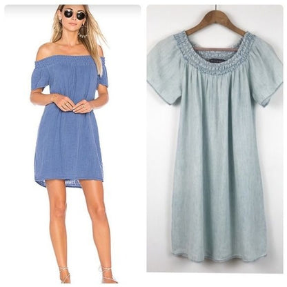 Anthropologie Michael Stars NWOT Off the Shoulder Chambray Dress Size XS