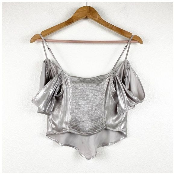 Free People Cassandra Metallic Blouse in Pewter Size Small