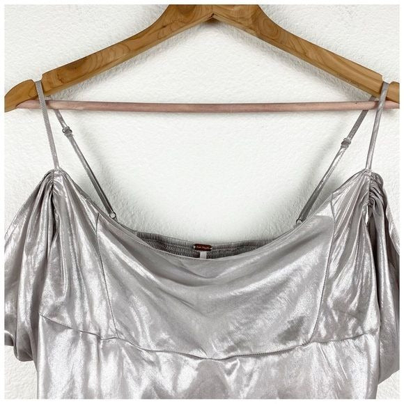 Free People Cassandra Metallic Blouse in Pewter Size Small