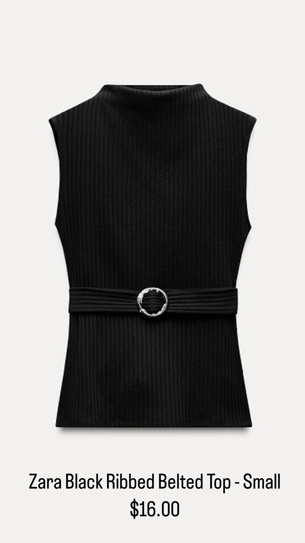 Zara Black Ribbed Belted Top - Small
