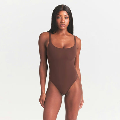 Skims Square Neck Bodysuit in Cocoa - XS