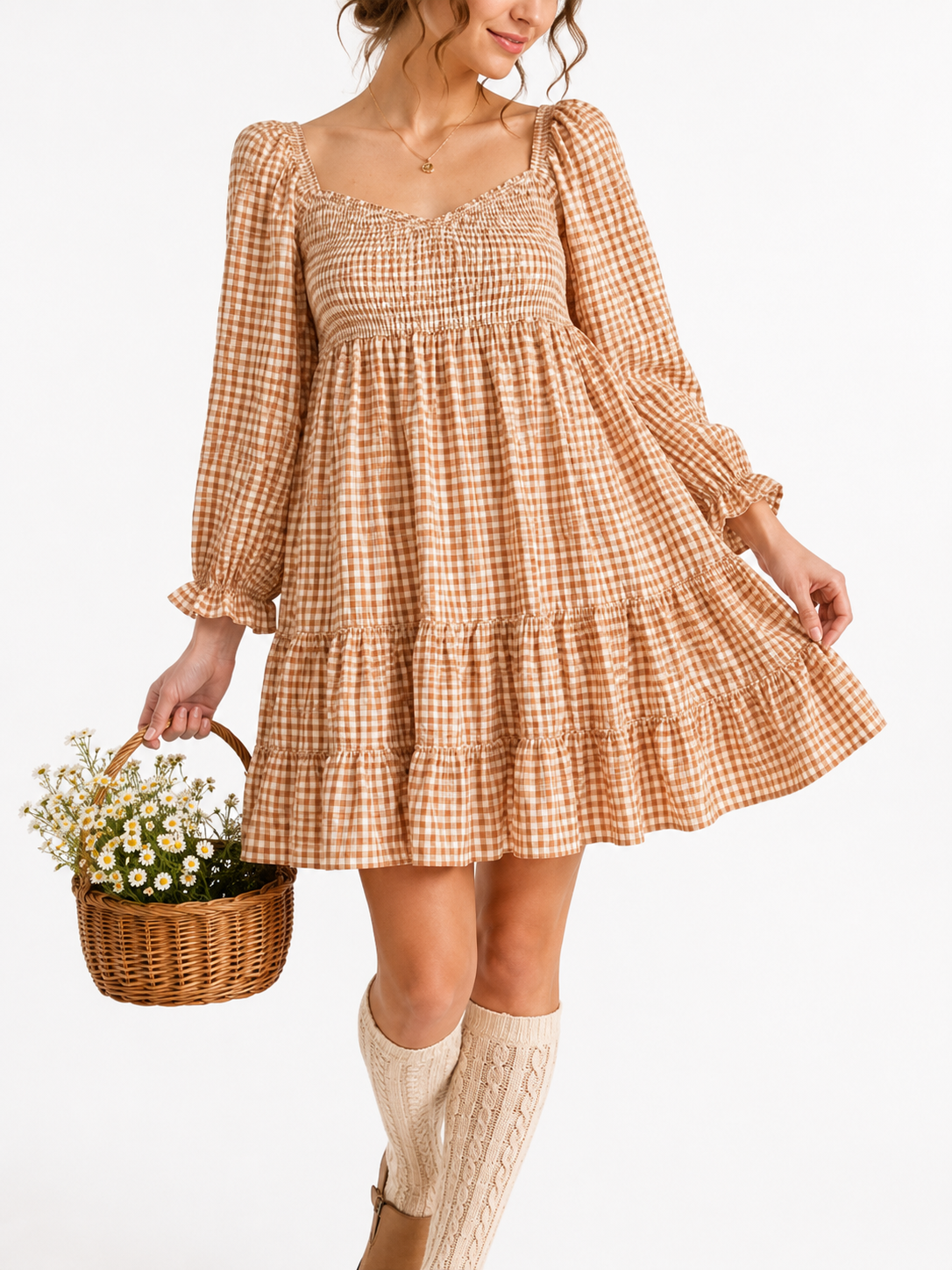 Blue B Pink and Cream Gingham Mini Dress - Medium