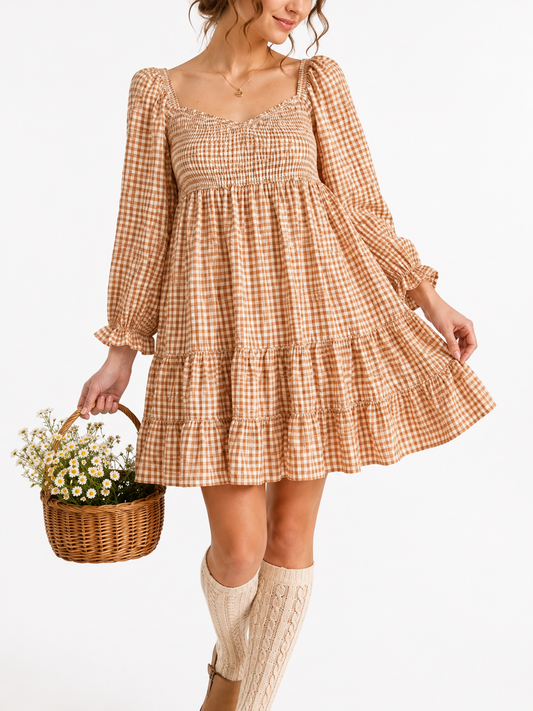Blue B Pink and Cream Gingham Mini Dress - Medium