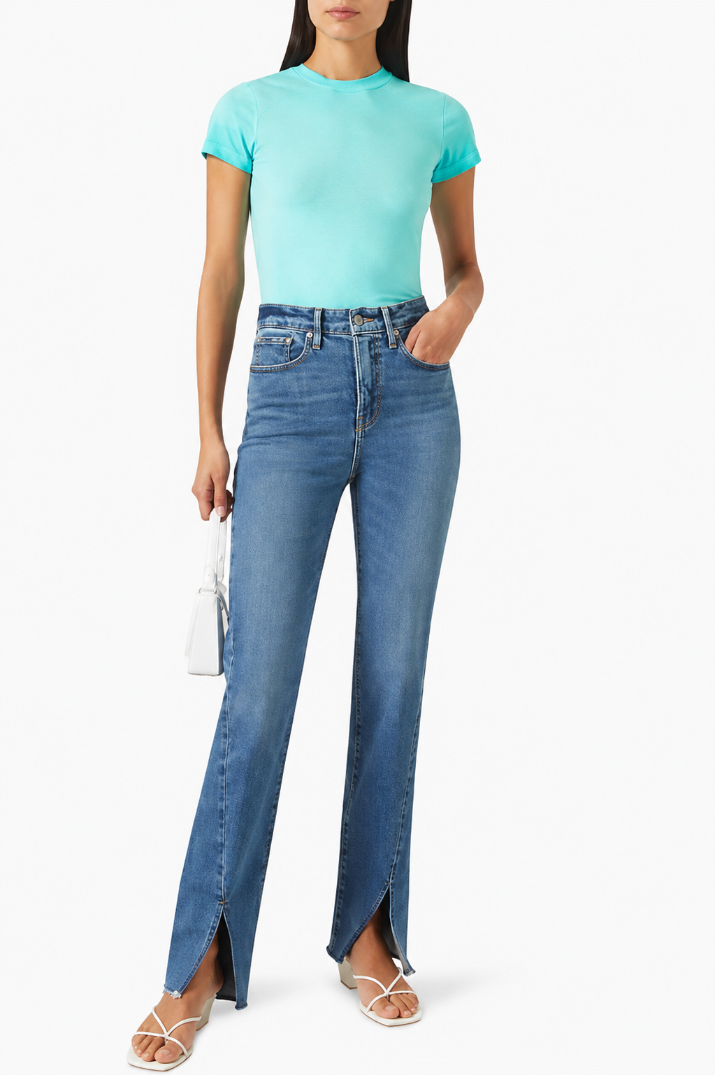 Good American Blue Super Stretch Baby Tee - XS