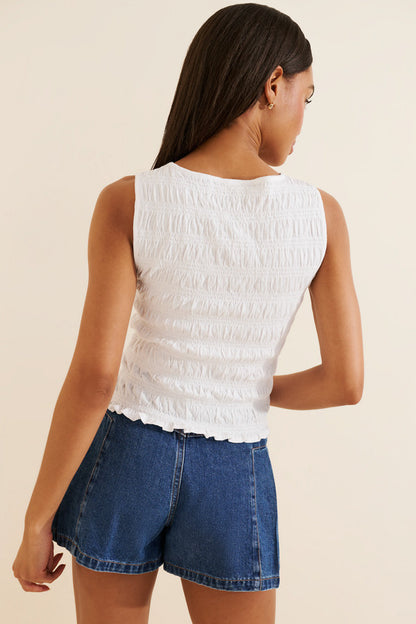 Madewell Smocked Boatneck Tank in White - Small