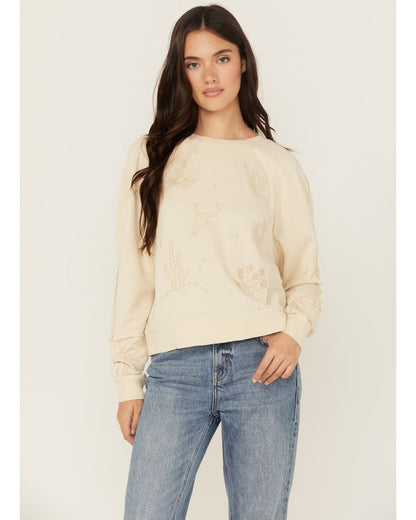Cleo + Wolf Embroidered Long Sleeve Shirt in Sand - Medium