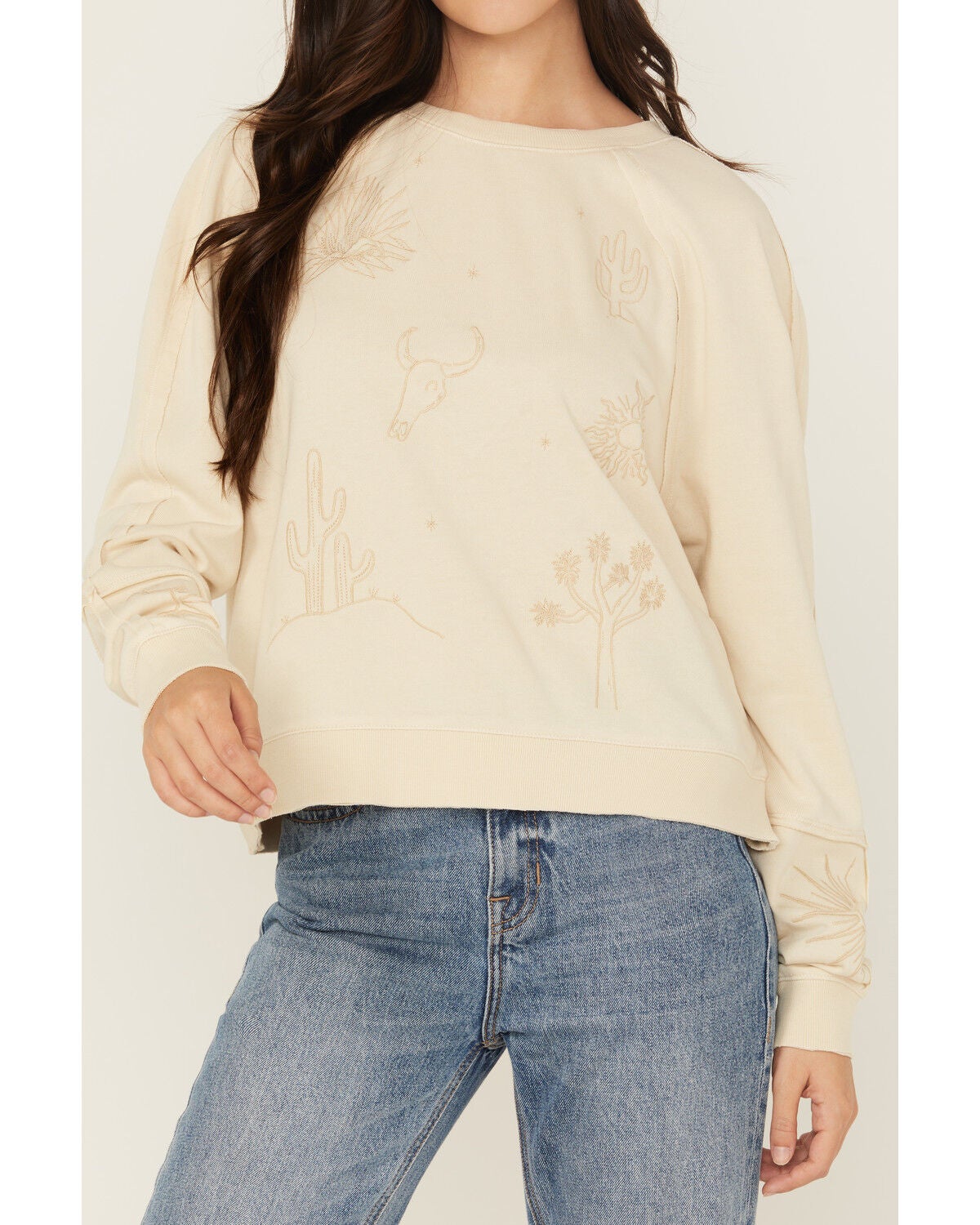 Cleo + Wolf Embroidered Long Sleeve Shirt in Sand - Medium