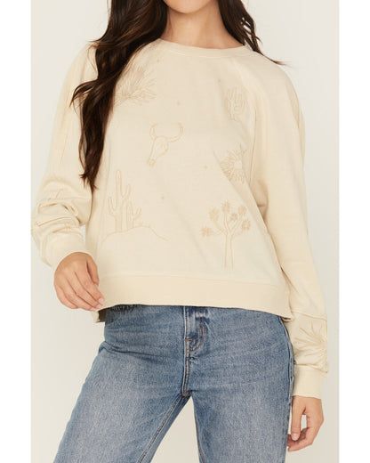 Cleo + Wolf Embroidered Long Sleeve Shirt in Sand - Medium