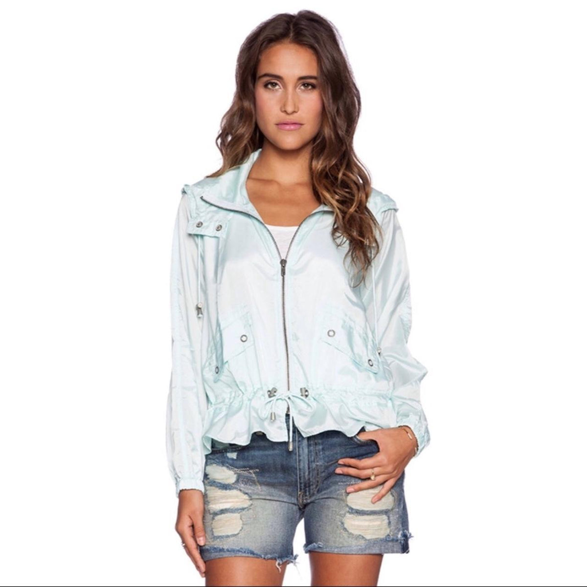 Free People Ripstop Nylon Tech Parachute Jacket in Caribbean Blue - Small