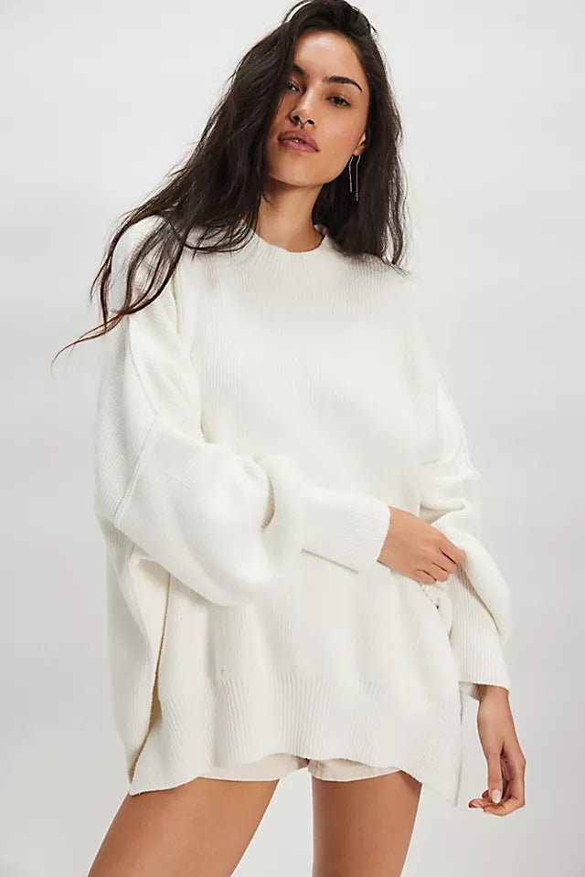 Free People Easy Street Tunic Sweater in Painted White - XS