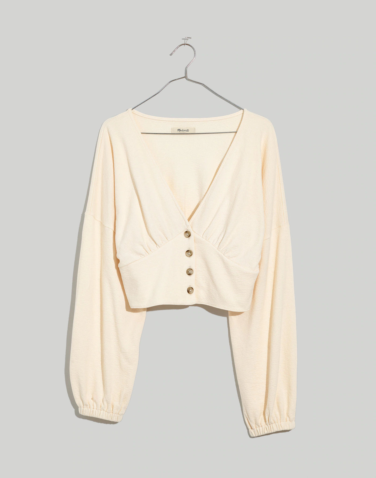 Madewell Deep-V Button-Front Crop Top in Antique Cream - Medium