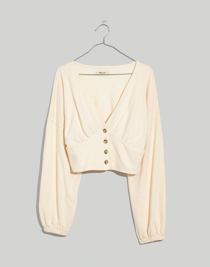 Madewell Deep-V Button-Front Crop Top in Antique Cream - Medium