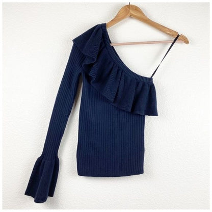 Rebecca Minkoff Ava Navy One Shoulder Sweater Size XS