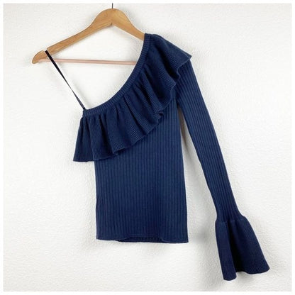 Rebecca Minkoff Ava Navy One Shoulder Sweater Size XS
