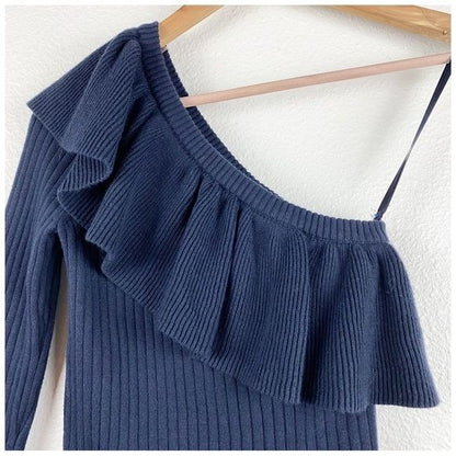 Rebecca Minkoff Ava Navy One Shoulder Sweater Size XS