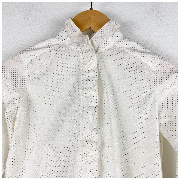 Bonpoint White & Gold Polka Dot Ruffle Button Down Size 8