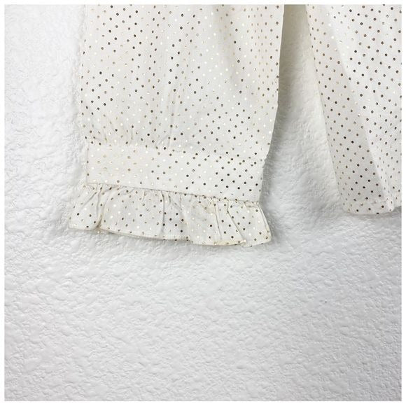 Bonpoint White & Gold Polka Dot Ruffle Button Down Size 8