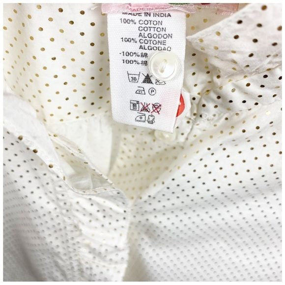 Bonpoint White & Gold Polka Dot Ruffle Button Down Size 8