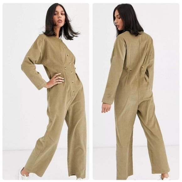 Asos cord relaxed boilersuit in khaki Size UK 10/ US 6