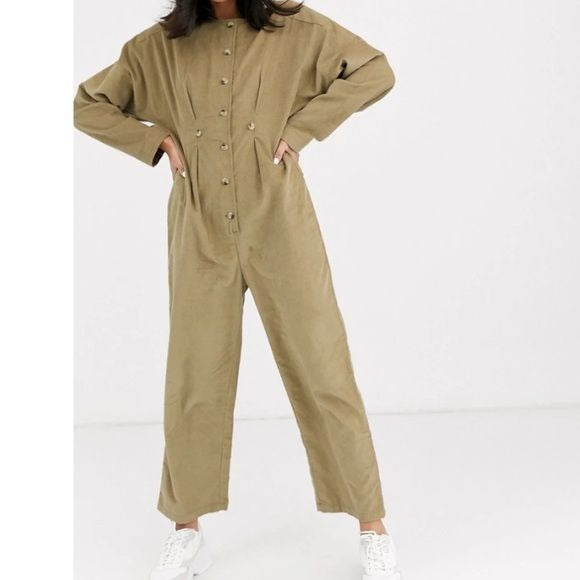 Asos cord relaxed boilersuit in khaki Size UK 10/ US 6