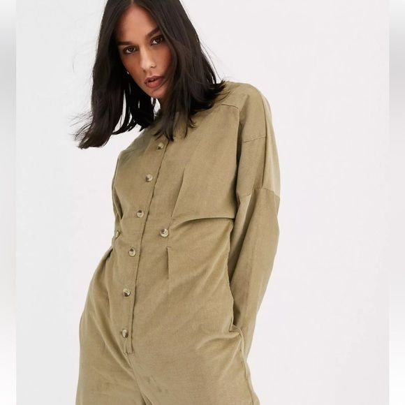 Asos cord relaxed boilersuit in khaki Size UK 10/ US 6