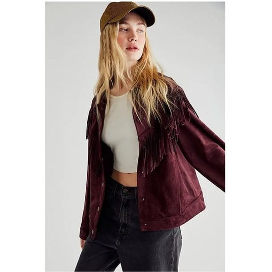 Free People Cosmic Karma Jacket in Wine Size XS