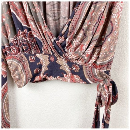 Free People Fiona Paisley Print Bell Sleeve Top Size Small