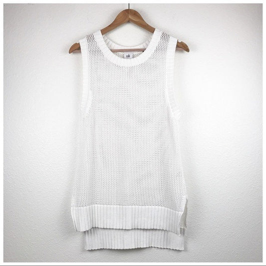 CAbi White Summer Vest Crochet Tank - Small