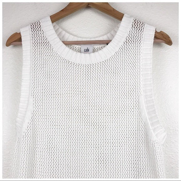 CAbi White Summer Vest Crochet Tank - Small