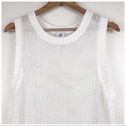 CAbi White Summer Vest Crochet Tank - Small