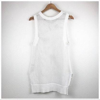 CAbi White Summer Vest Crochet Tank - Small