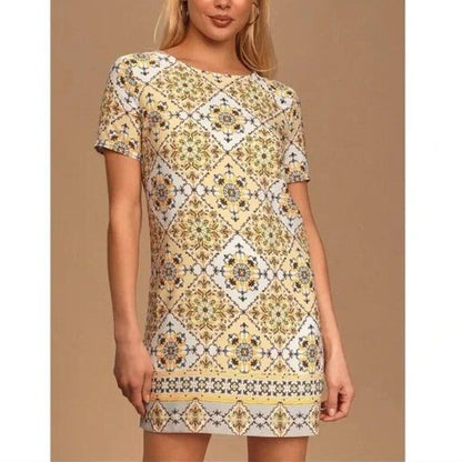Lulus Dandy Lion Yellow Print Shift Dress Size Small