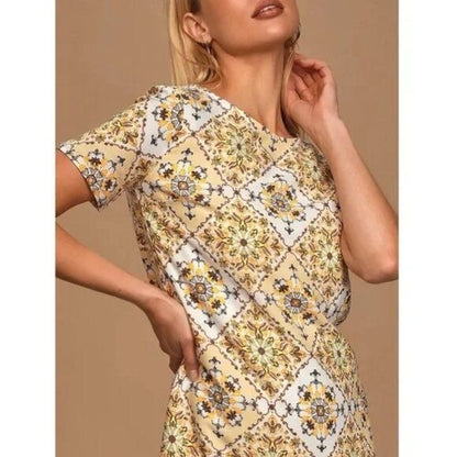 Lulus Dandy Lion Yellow Print Shift Dress Size Small