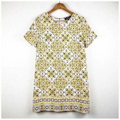 Lulus Dandy Lion Yellow Print Shift Dress Size Small