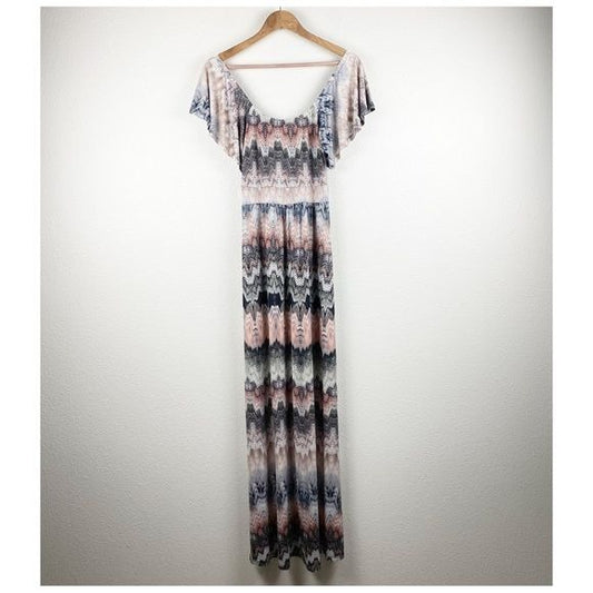 Veronicam. Pink/Black and White Printed Maxi Dress Size XS