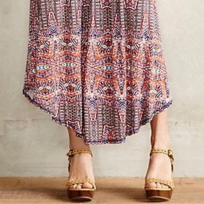 Anthropologie Postmark Handkerchief Hem Printed Maxi Skirt Size Small