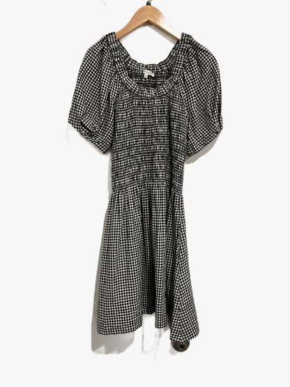 Madewell Smocked U-Neck Mini Dress in Black White Gingham - XS