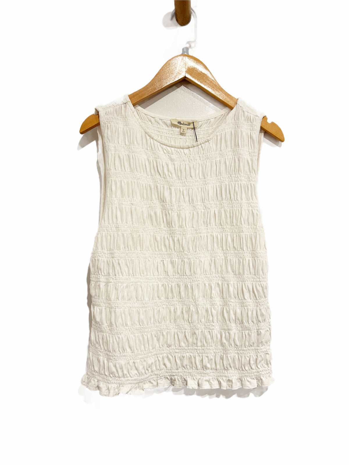 Madewell Smocked Boatneck Tank in White - Small