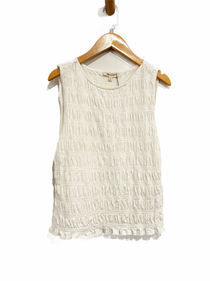 Madewell Smocked Boatneck Tank in White - Small
